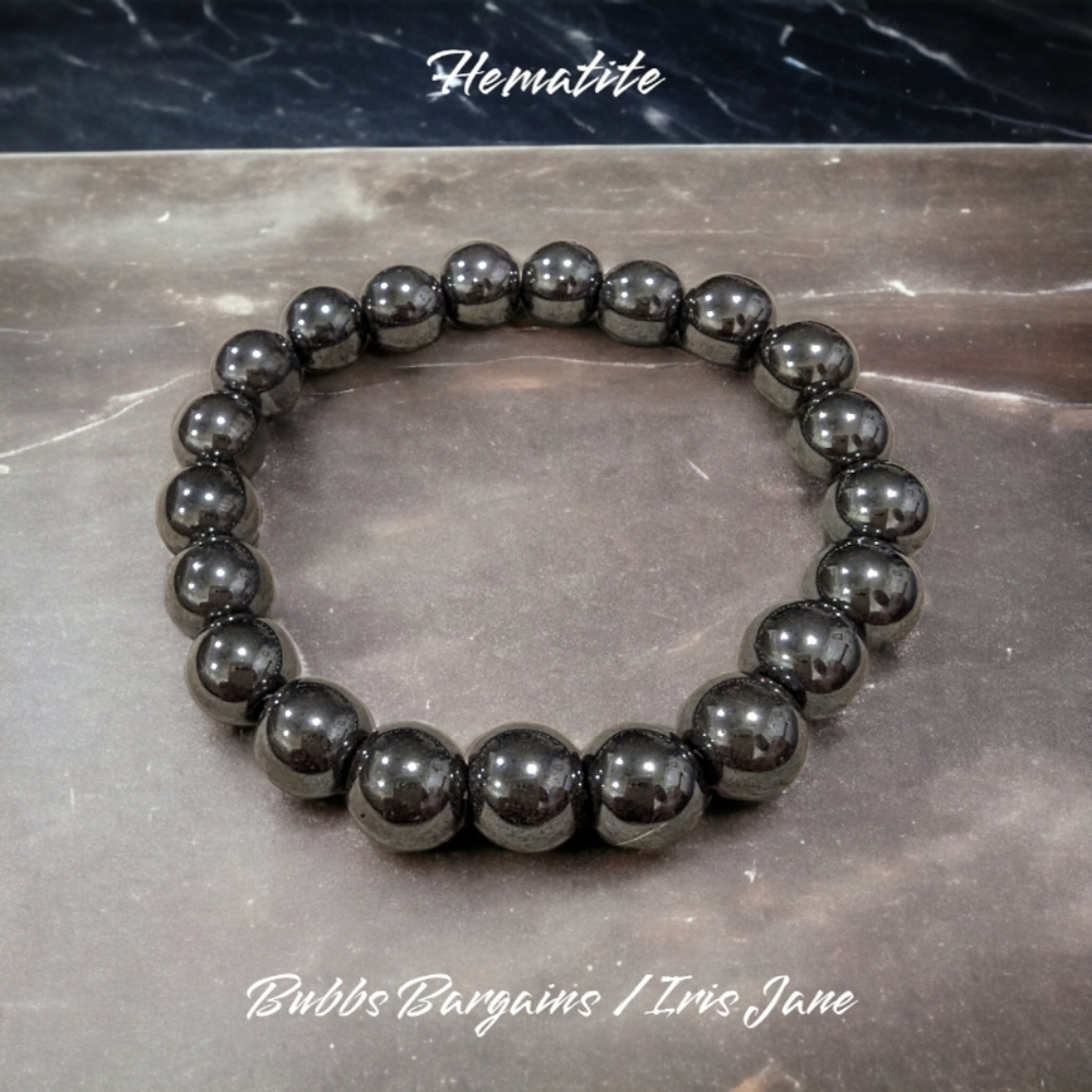 Hematite Bracelet - 10mm Unisex Stretches - Picture 1 of 3